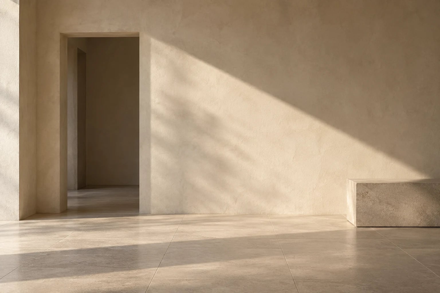 Sunlight falling across a minimal architectural space